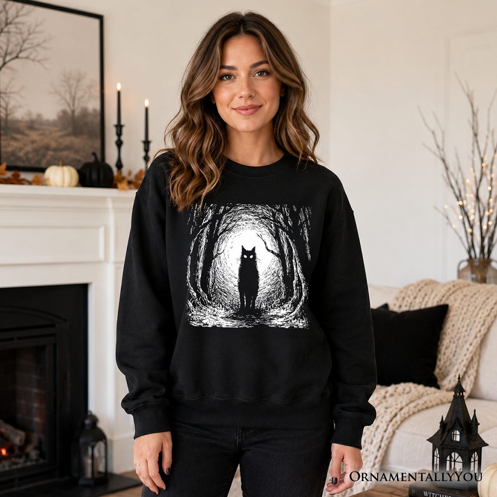 Haunted Forest Black Cat Sweatshirt – Spooky Halloween Night Sweater