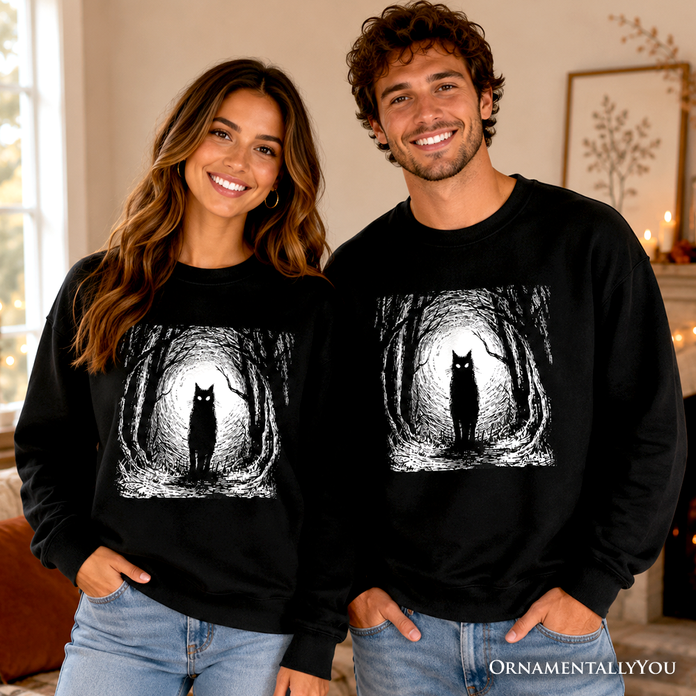 Haunted Forest Black Cat Sweatshirt – Spooky Halloween Night Sweater