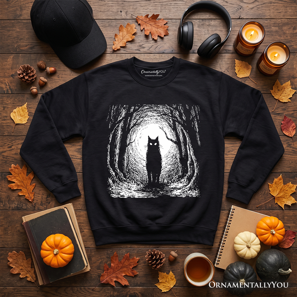 Haunted Forest Black Cat Sweatshirt – Spooky Halloween Night Sweater