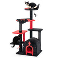 Gothic Cat Tree — 53" Halloween Cat Tower with Church Arch, Bat Decor, Condo & Spider Toy (Red & Black)