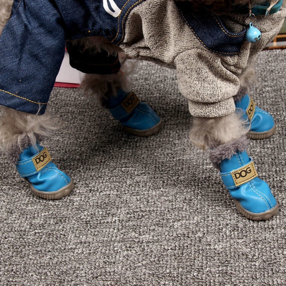 Waterproof Fleece-Lined Dog Snow Boots | Anti-Slip Winter Paw Protection (4-Pack)