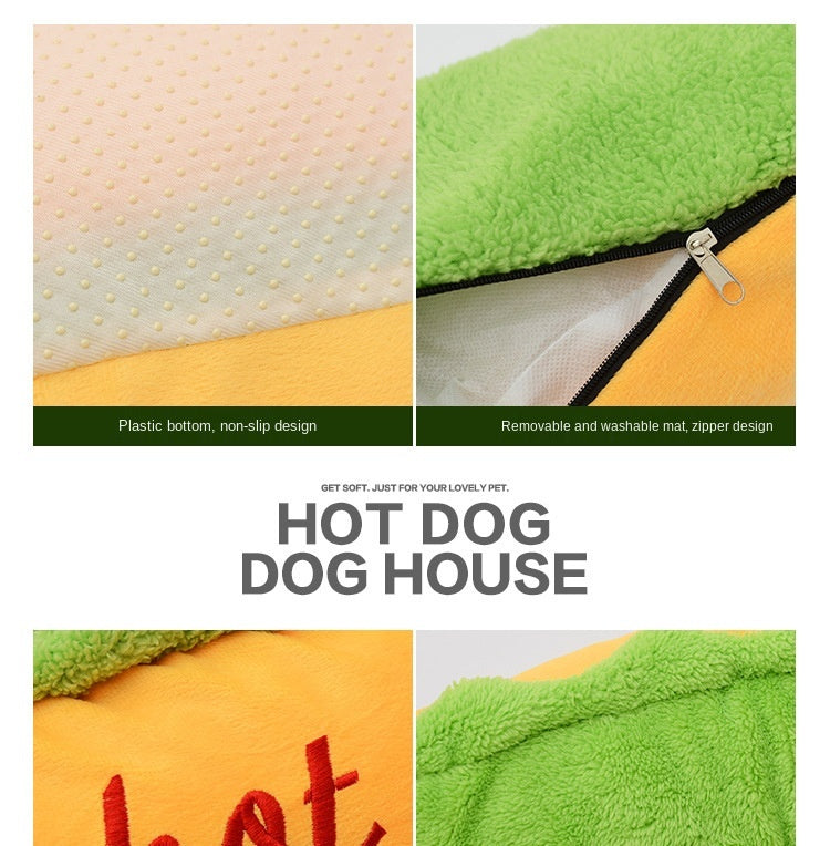 Hot Dog Pet Bed | Cozy Novelty Dog Bed | Small to Medium Dogs