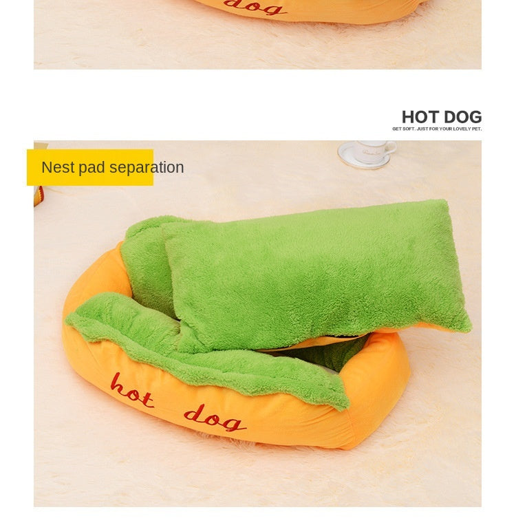 Hot Dog Pet Bed | Cozy Novelty Dog Bed | Small to Medium Dogs