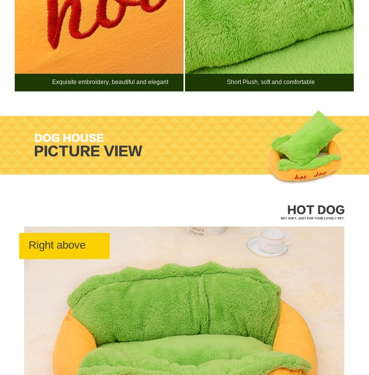 Hot Dog Pet Bed | Cozy Novelty Dog Bed | Small to Medium Dogs