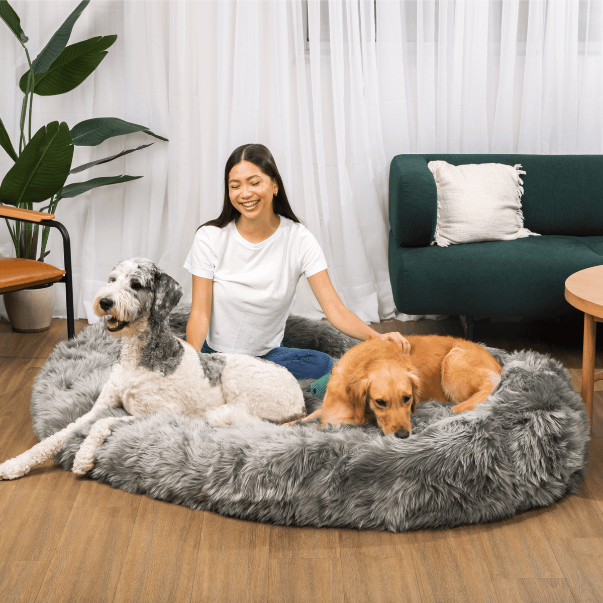 PupCloud™ Human-Size Faux Fur Memory Foam Dog Bed — Charcoal Grey
