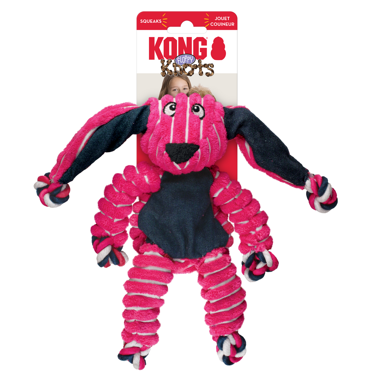 KONG Floppy Knots Bunny Dog Toy — Squeaky Plush with Knotted Rope