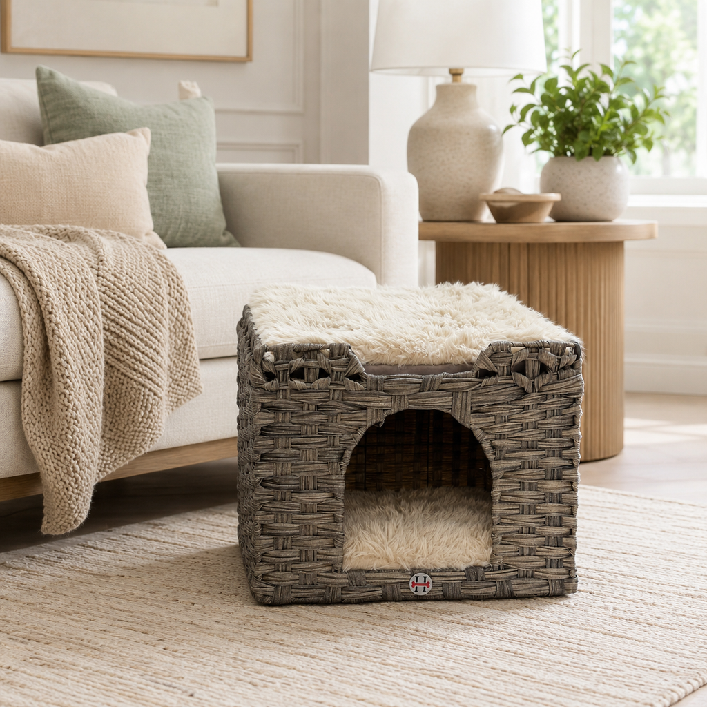 Handwoven Cat House with Cushioned Perch | Cozy Hideaway Den