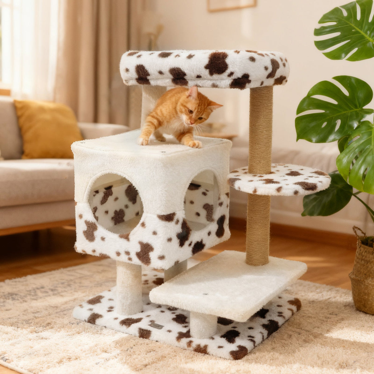 Luxury Cat Tree Tower | Wide Upholstered Perch, Dual-Entry Condo & Scratching Posts | Indoor Cats