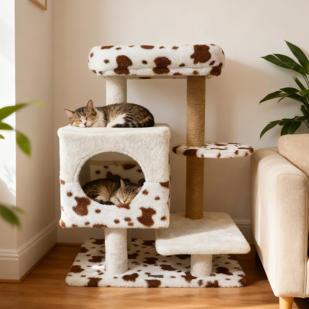 Luxury Cat Tree Tower | Wide Upholstered Perch, Dual-Entry Condo & Scratching Posts | Indoor Cats
