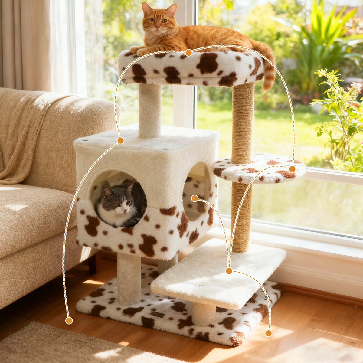 Luxury Cat Tree Tower | Wide Upholstered Perch, Dual-Entry Condo & Scratching Posts | Indoor Cats