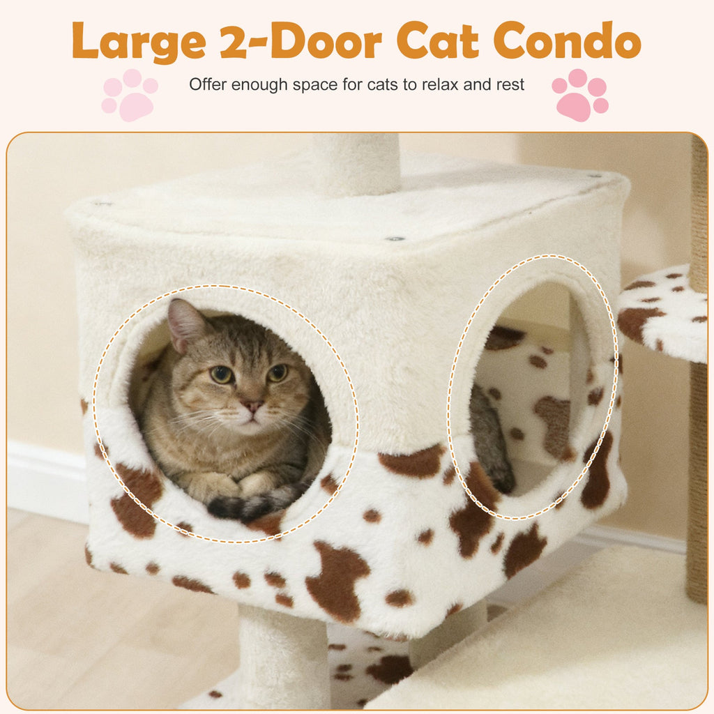 Luxury Cat Tree Tower | Wide Upholstered Perch, Dual-Entry Condo & Scratching Posts | Indoor Cats