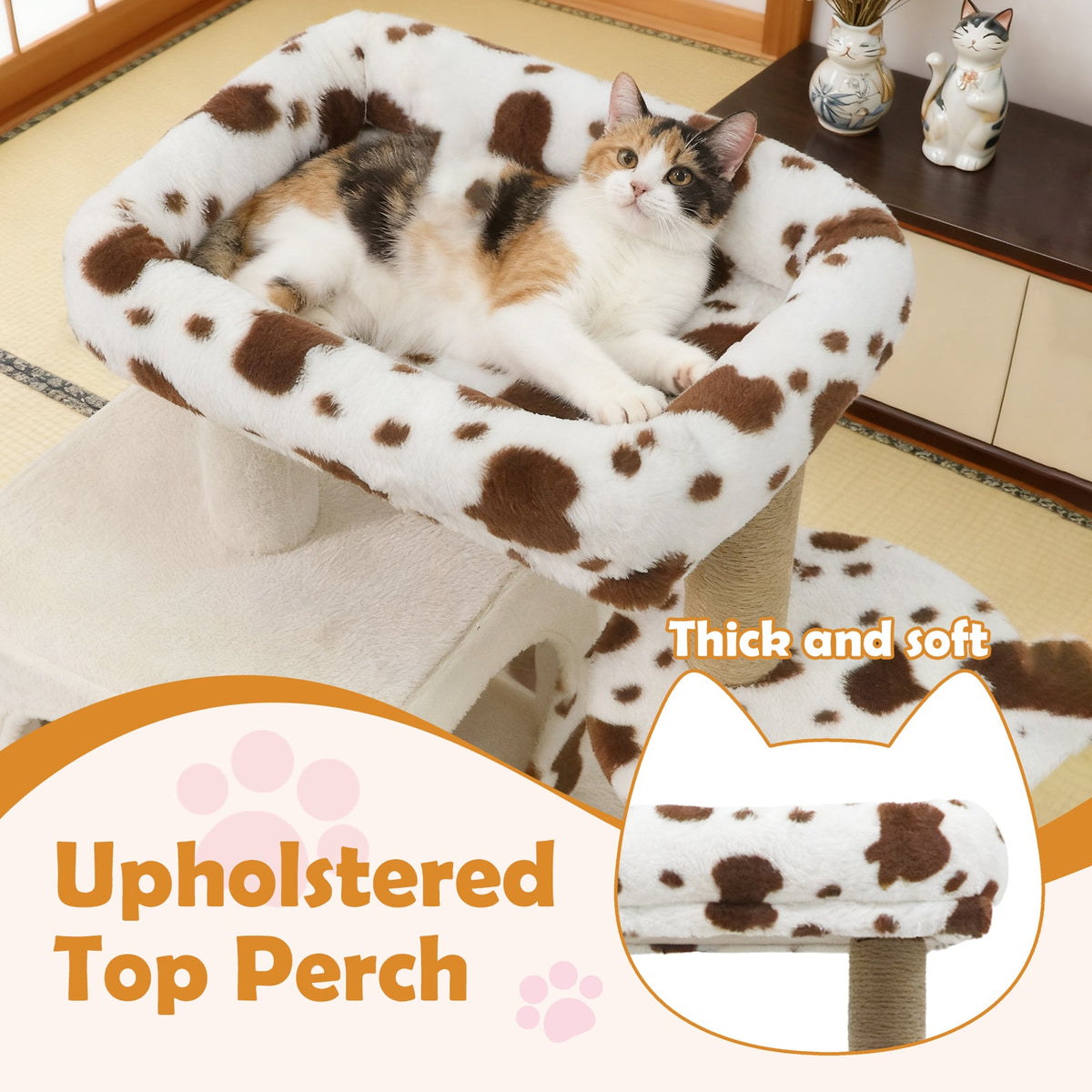 Luxury Cat Tree Tower | Wide Upholstered Perch, Dual-Entry Condo & Scratching Posts | Indoor Cats
