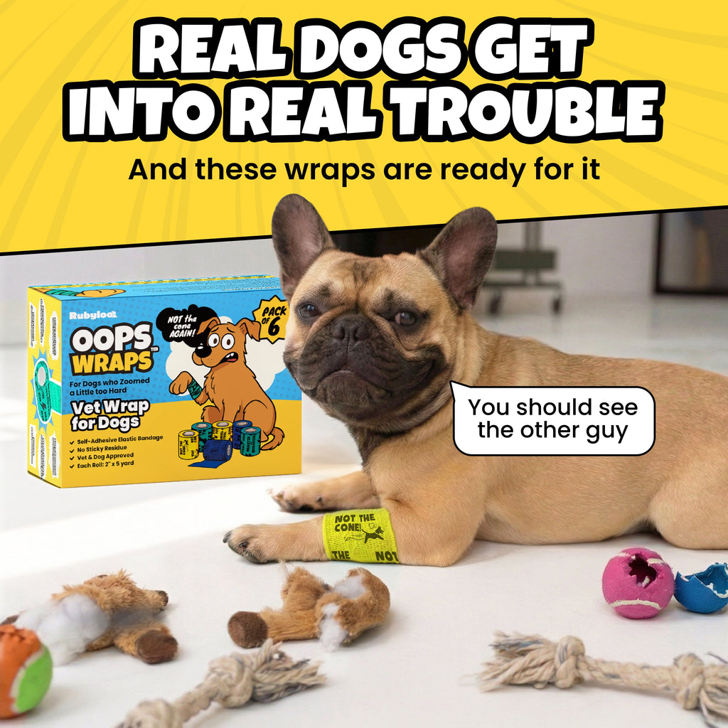 Oops Wraps™ | Non-Stick Dog Bandage Wrap | Funny Vet Wrap for Dogs | 6 & 12 Pack