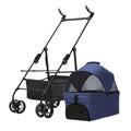 3-in-1 Folding Pet Stroller with Detachable Carrier | 4-Wheel | Breathable Mesh | Blue, Black, Pink & Gray