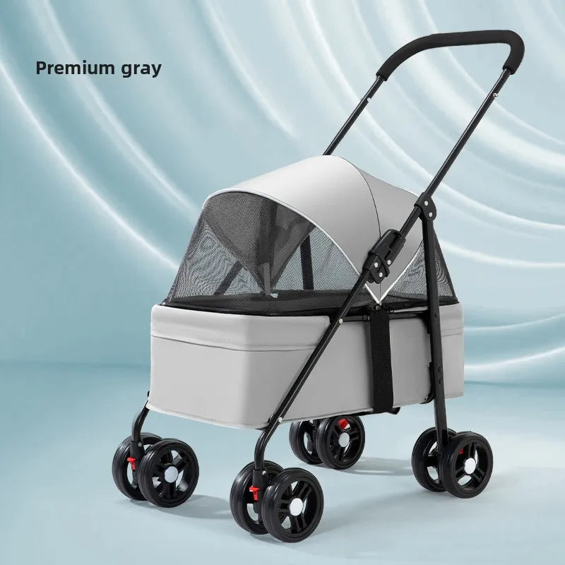 3-in-1 Folding Pet Stroller with Detachable Carrier | 4-Wheel | Breathable Mesh | Blue, Black, Pink & Gray
