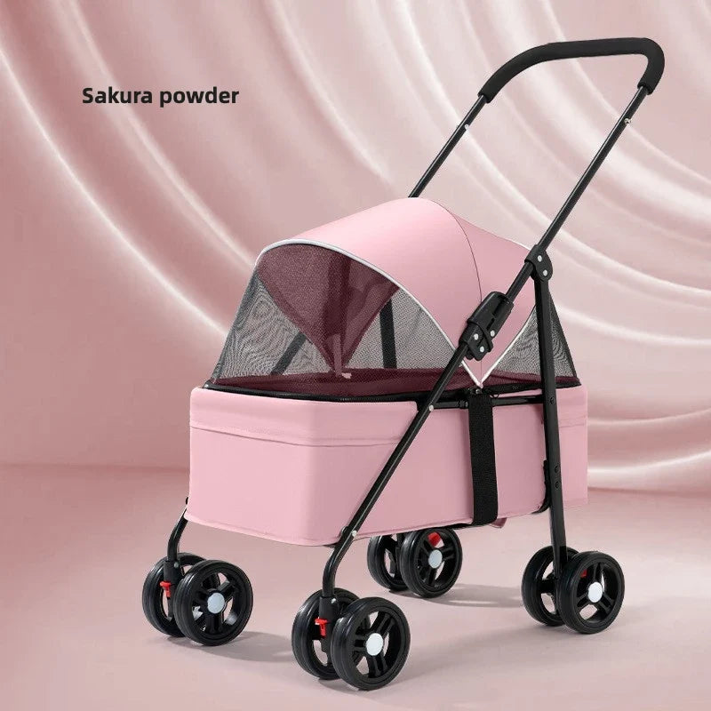 3-in-1 Folding Pet Stroller with Detachable Carrier | 4-Wheel | Breathable Mesh | Blue, Black, Pink & Gray