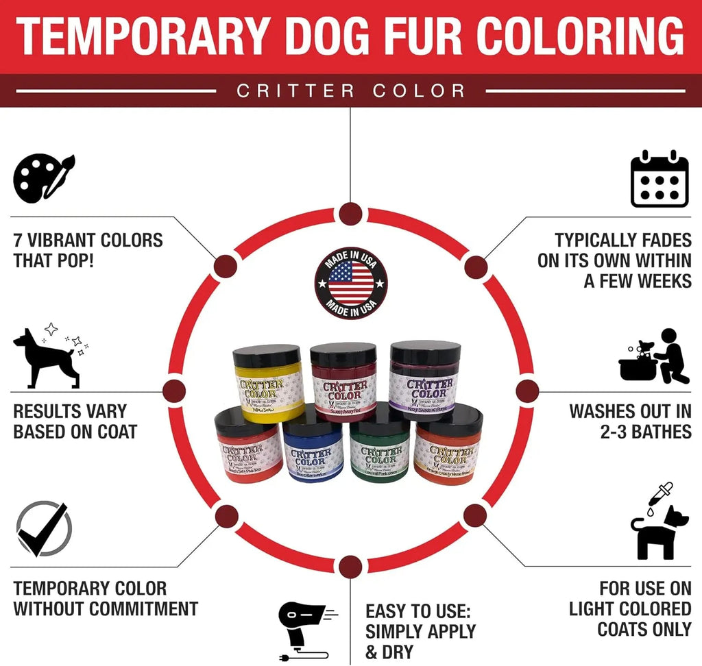 Temporary Pet Fur Dye | Washable & Non-Toxic | 4 oz | 8 Shades