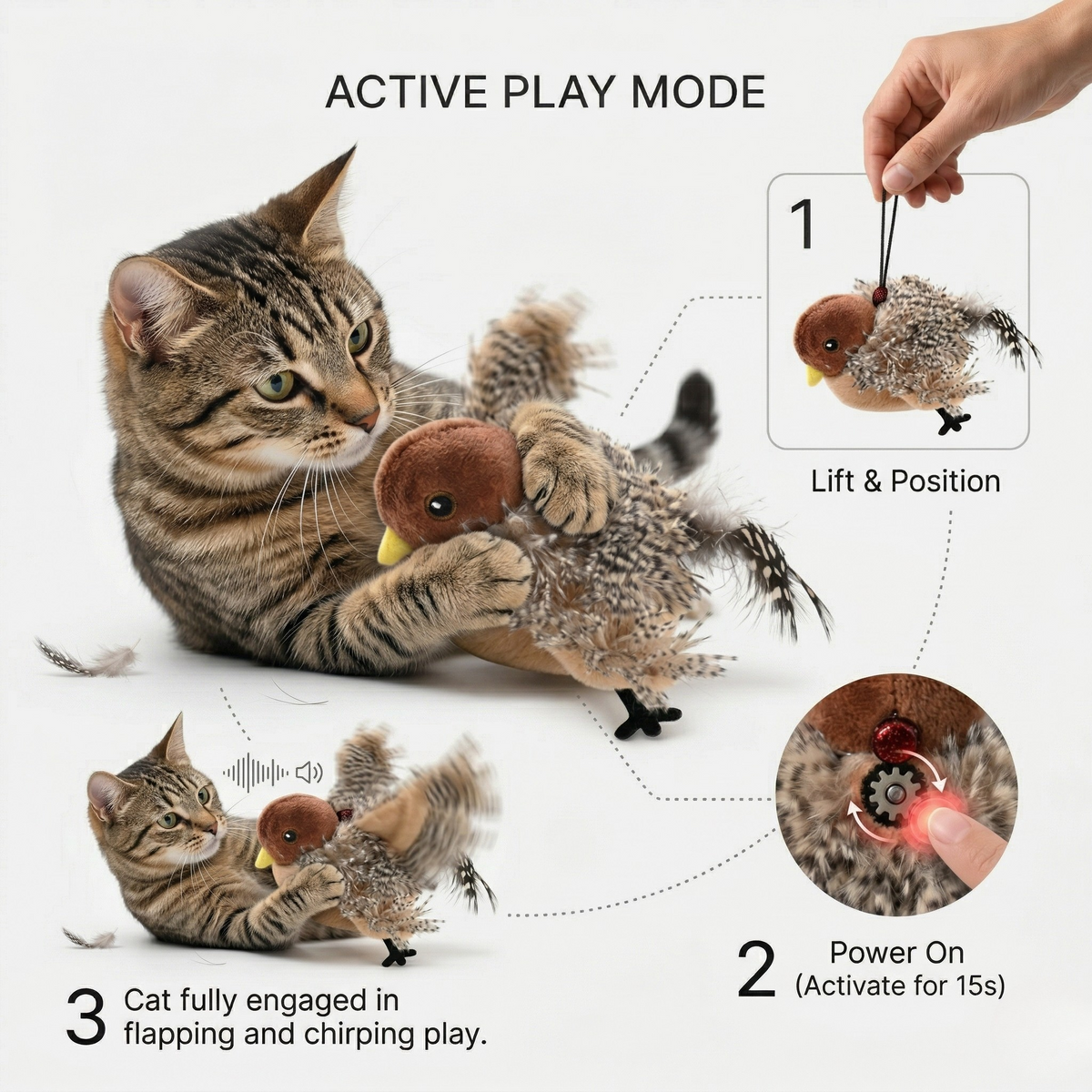 Flauntly Paws Flapping Bird Interactive Cat Toy