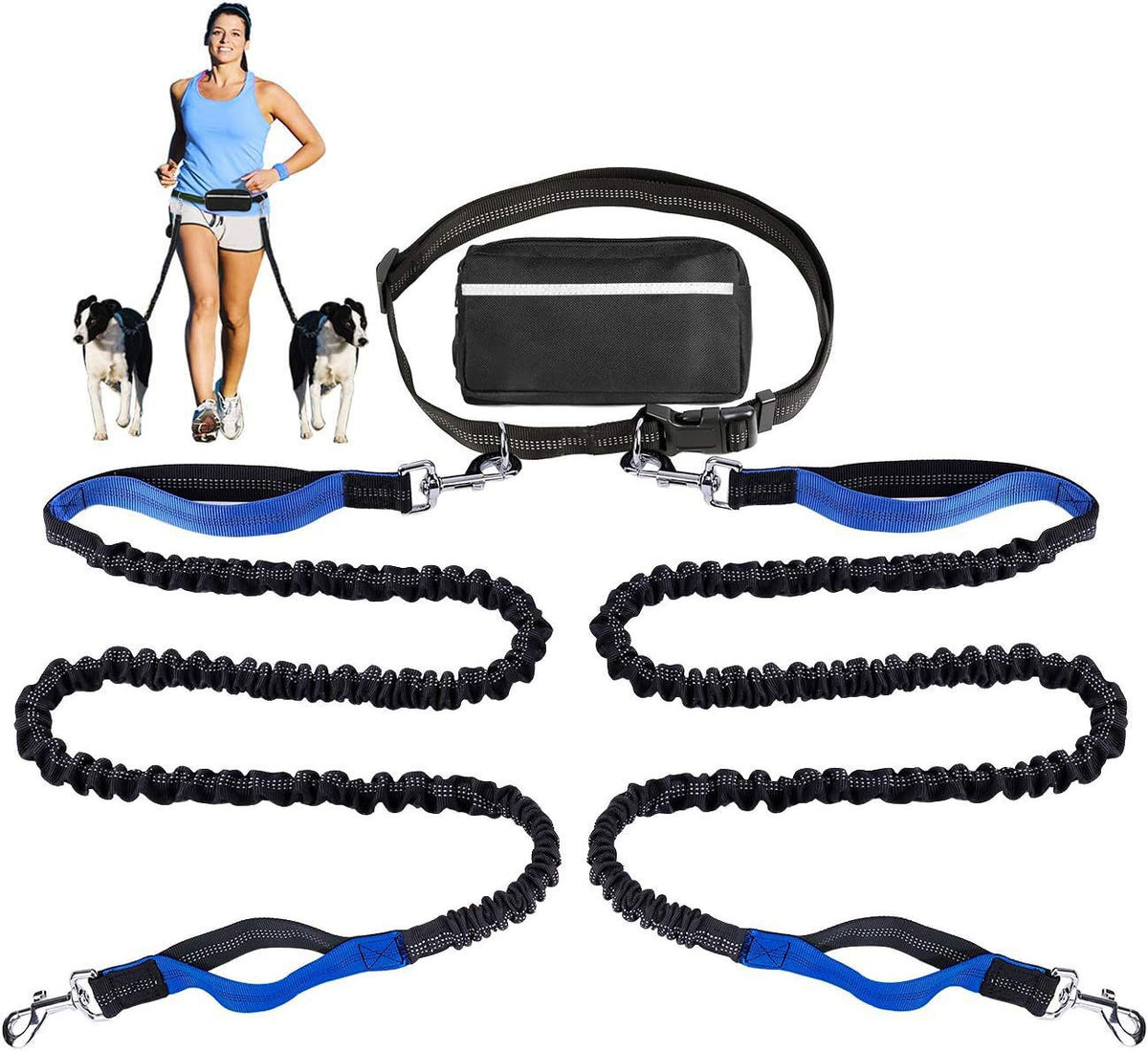 Reflective Running Leash Set with Waist Bag