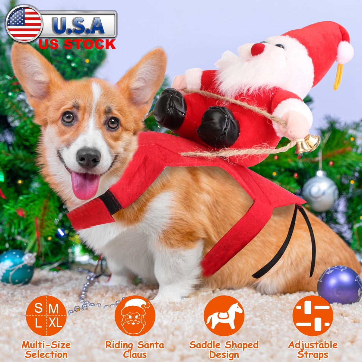 Santa Riding Pet Christmas Costume | Festive Red Coat with Bell | Dogs & Cats