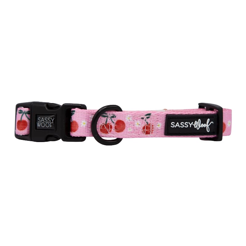 Mon Cherry Fruits Pink Adjustable Dog Collar