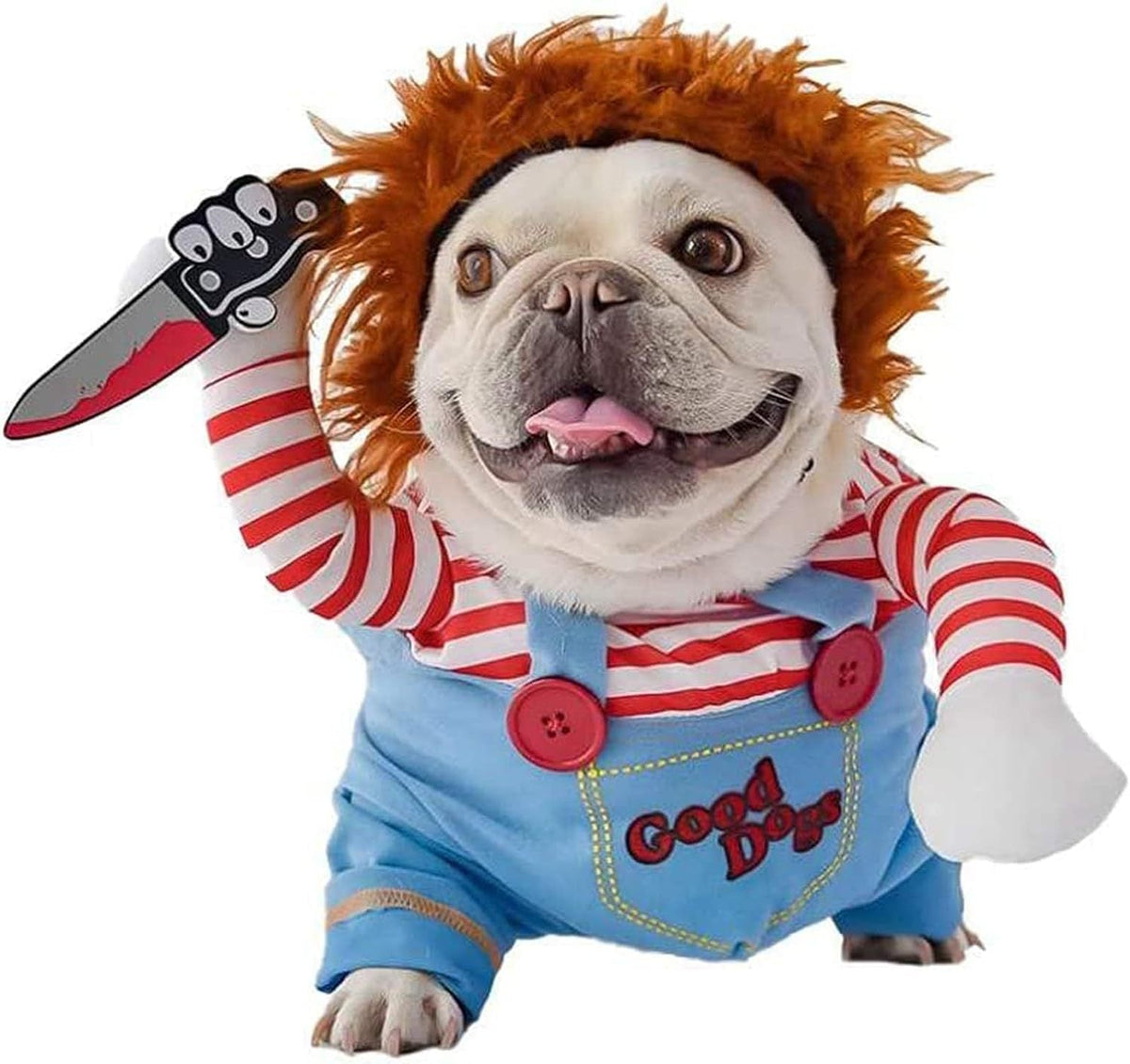 Dog & Cat Halloween Costume | Striped Prisoner Harness with Fake Knife | 3-Piece Set | S–XL