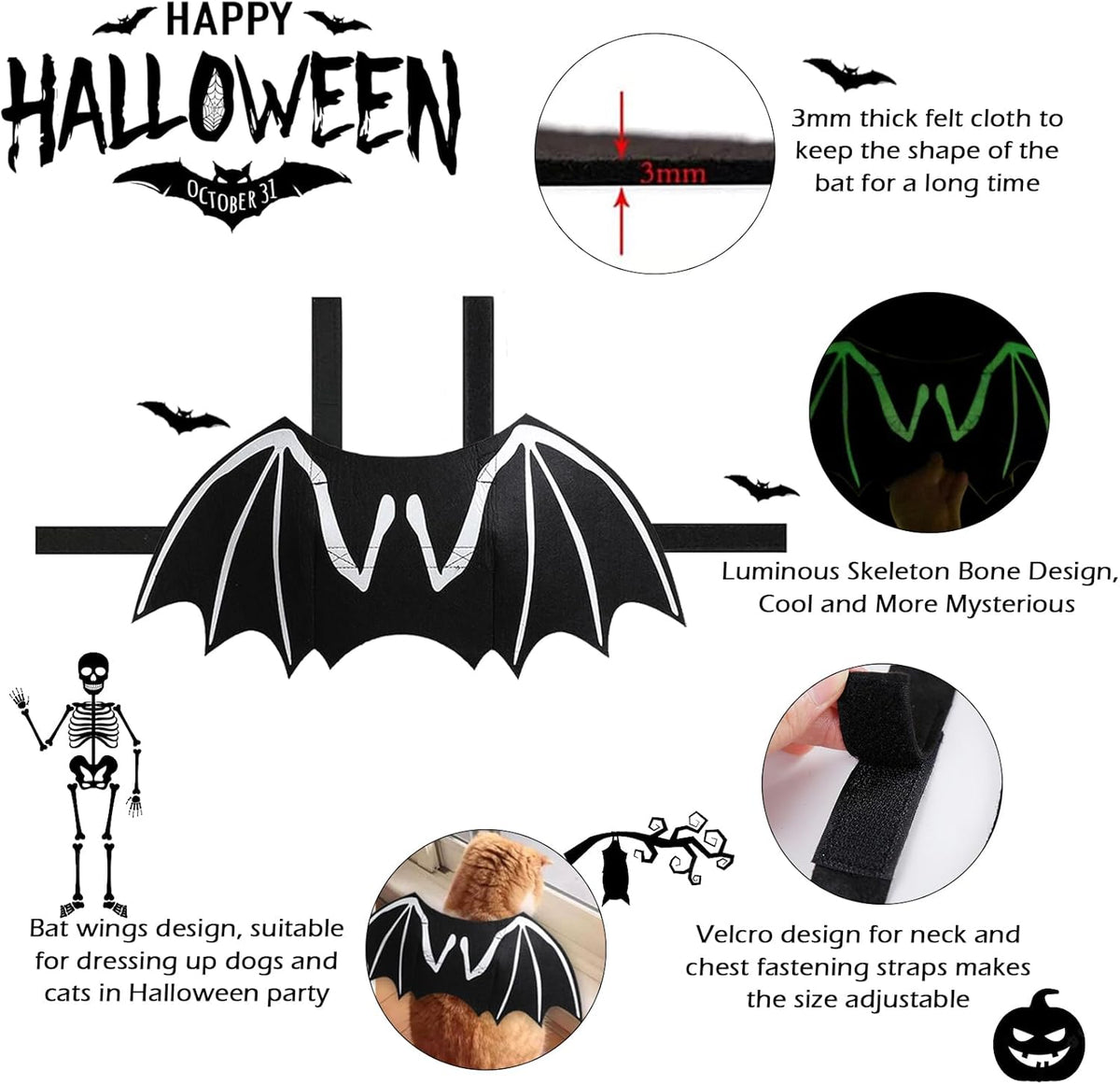 Luminous Bat Wing Halloween Costume for Dogs & Cats