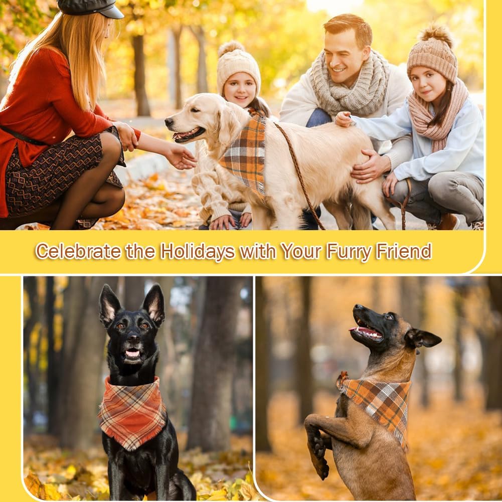 Fall Plaid Dog Bandana with Tassels | Thanksgiving Scarf for Dogs