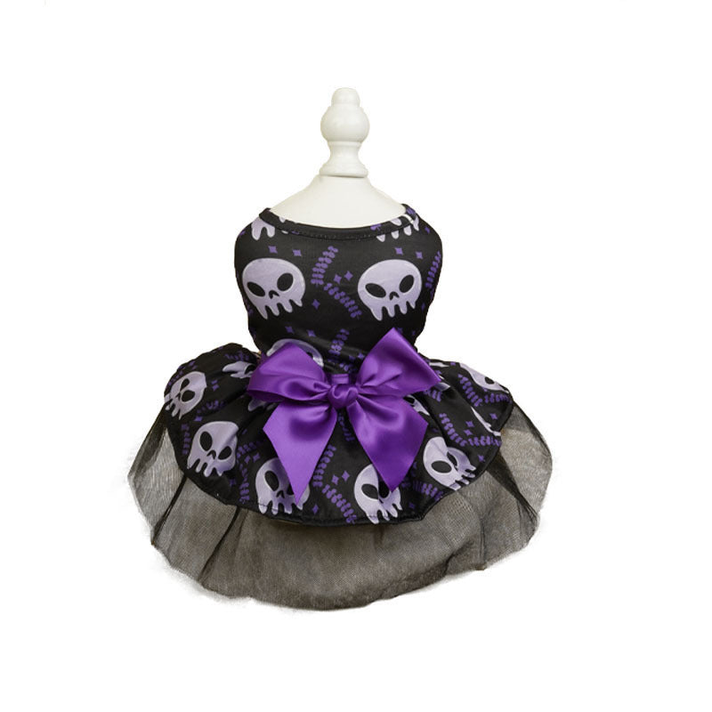 Halloween Tutu Cape Dress for Dogs — Bow & Mesh Skirt | Colorful or Skull Print