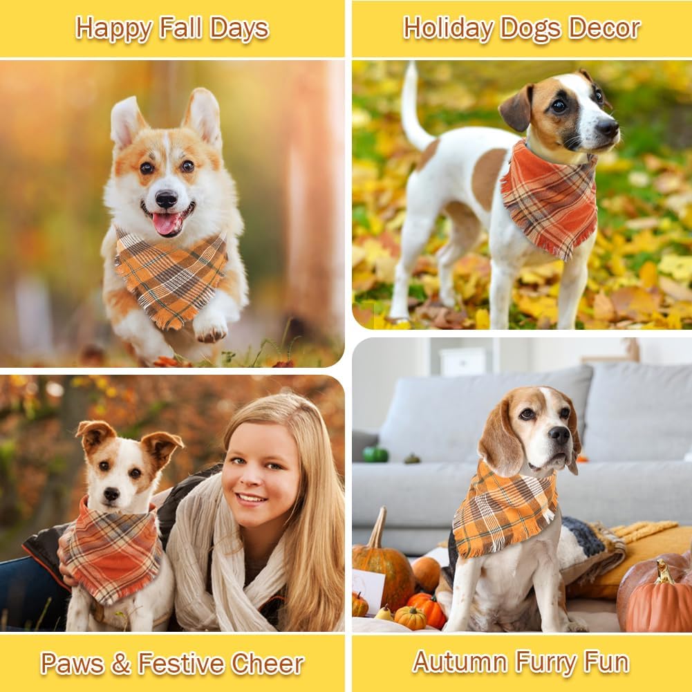 Fall Plaid Dog Bandana with Tassels | Thanksgiving Scarf for Dogs