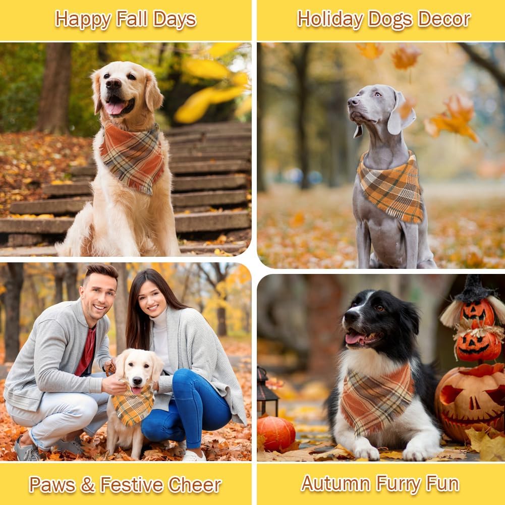 Fall Plaid Dog Bandana with Tassels | Thanksgiving Scarf for Dogs