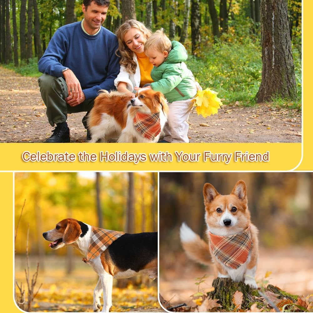 Fall Plaid Dog Bandana with Tassels | Thanksgiving Scarf for Dogs