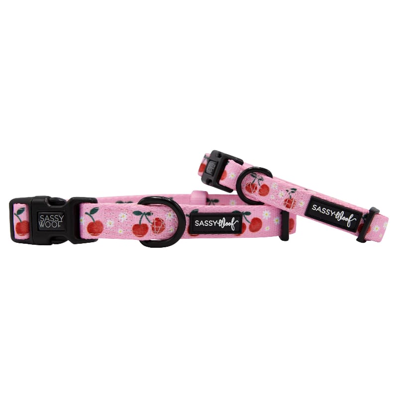 Mon Cherry Fruits Pink Adjustable Dog Collar