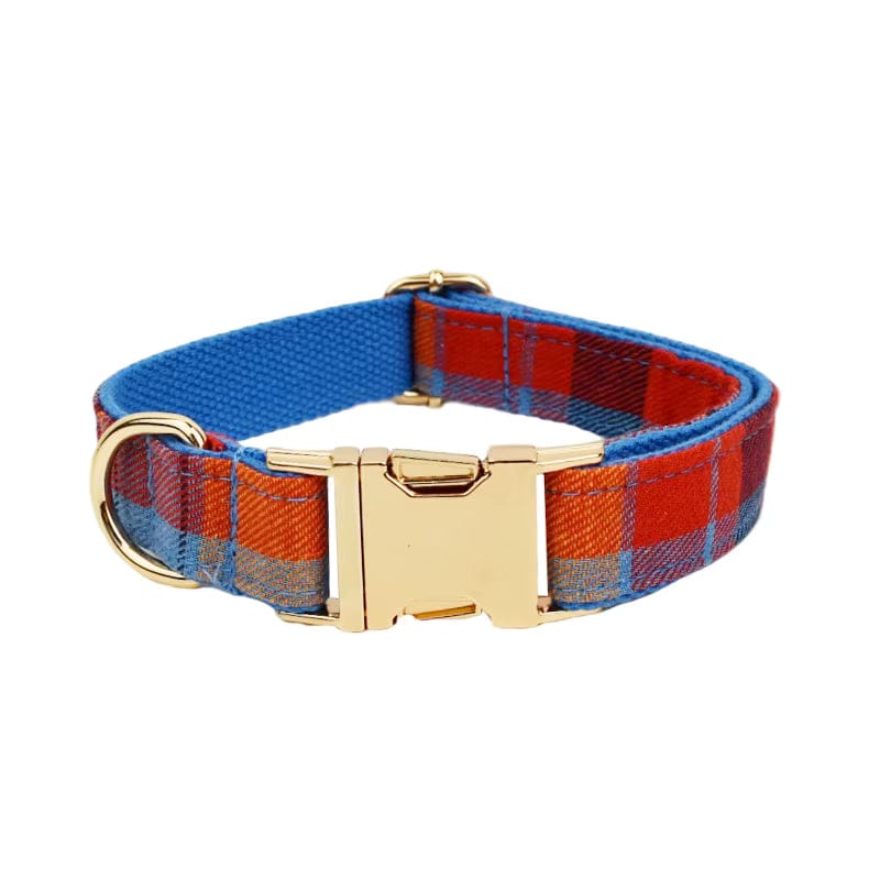 Midnight Copper Plaid Dog Matching Set – Engravable Collar, Harness, Leash & Bowtie