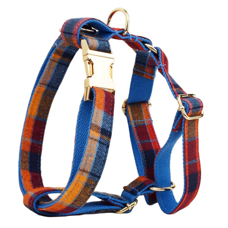 Midnight Copper Plaid Dog Matching Set – Engravable Collar, Harness, Leash & Bowtie
