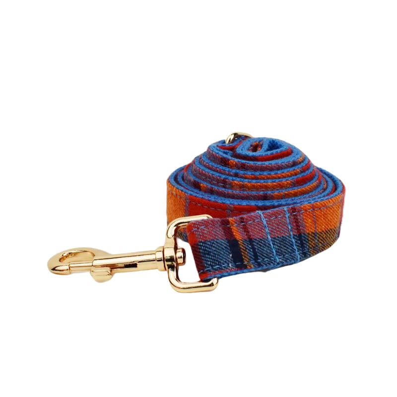 Midnight Copper Plaid Dog Matching Set – Engravable Collar, Harness, Leash & Bowtie