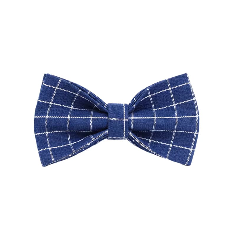 Engravable Navy Plaid Dog Matching Set | Collar, Harness, Leash & Bowtie