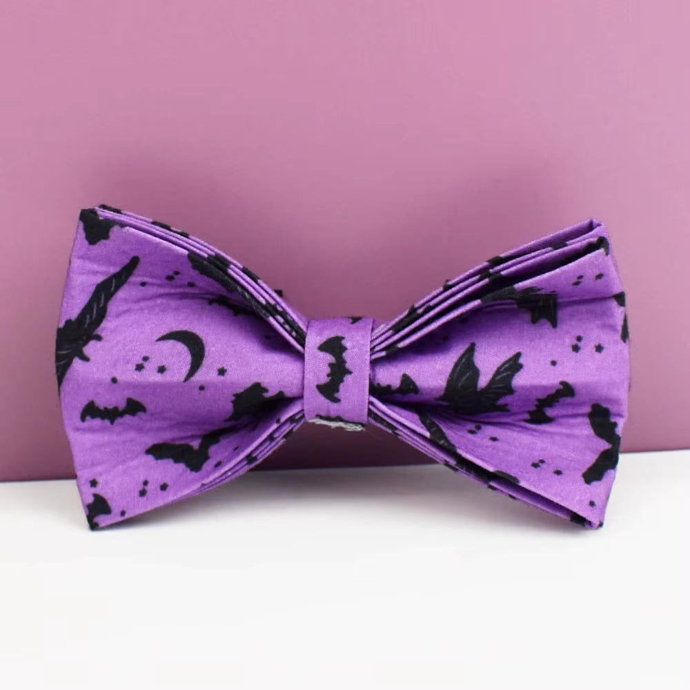 Personalized Bat Print Dog Collar, Harness & Leash Set — Violet & Gold