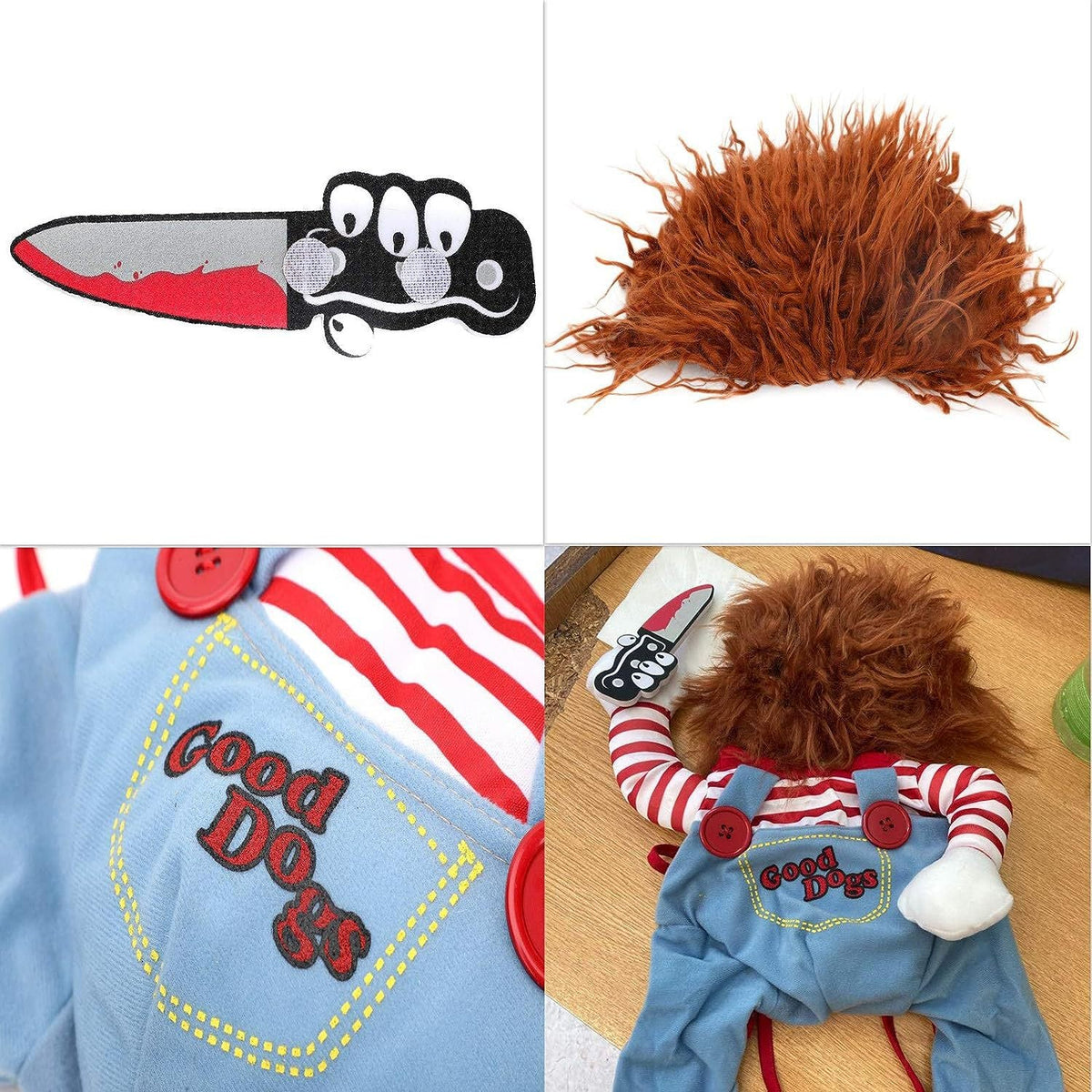 Dog & Cat Halloween Costume | Striped Prisoner Harness with Fake Knife | 3-Piece Set | S–XL