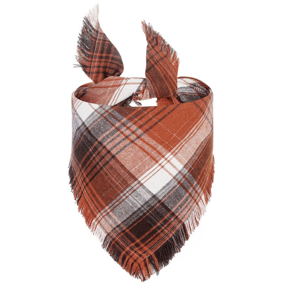 Fall Plaid Dog Bandana with Tassels | Thanksgiving Scarf for Dogs
