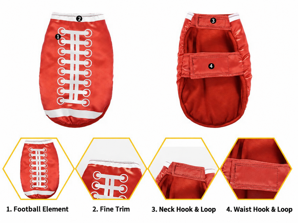 Football Dog Costume Jacket — Orange Game Day & Halloween Pet Costume (S–XL)