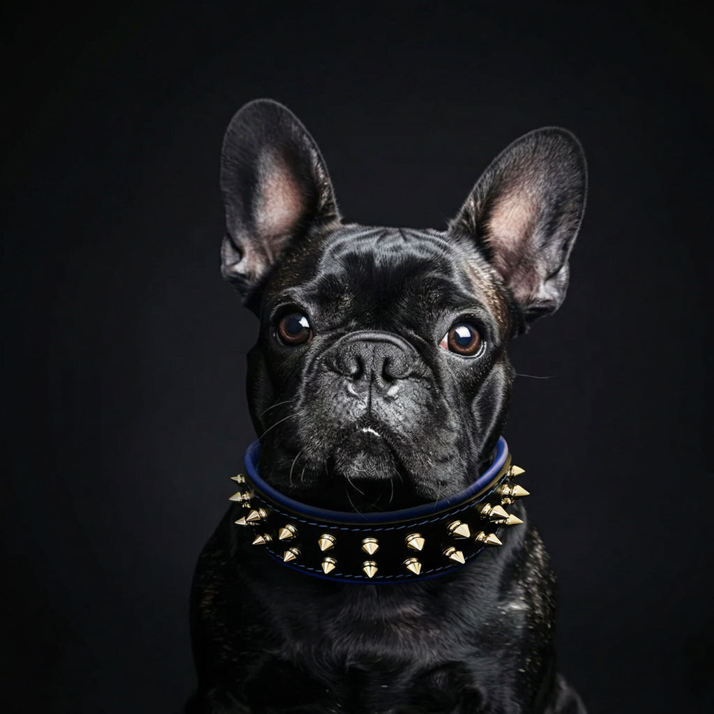 Bestia "Frenchie" Leather Dog Collar with Spikes