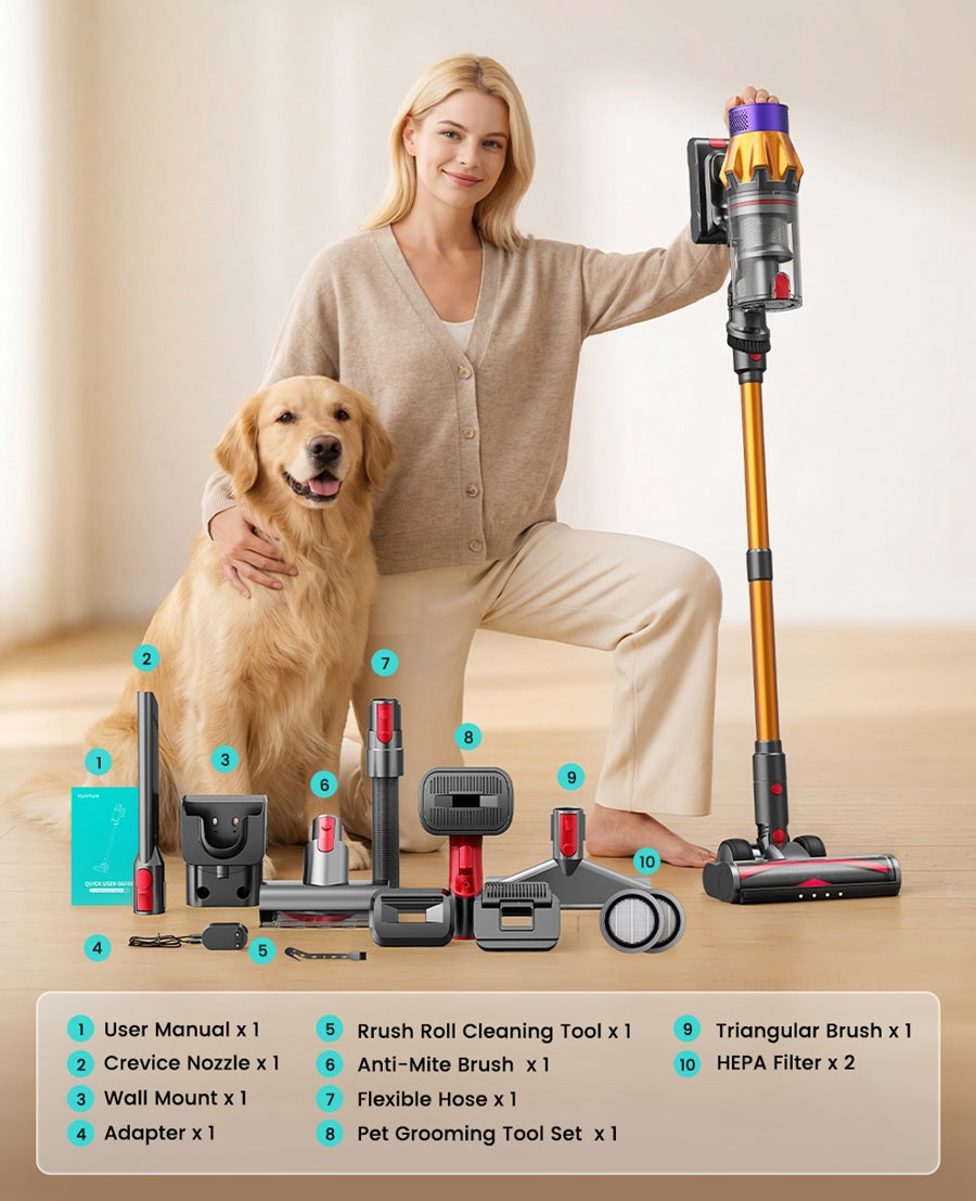 Honiture X7 Pet Cordless Vacuum — 45 KPA Suction + Pet Grooming Tool