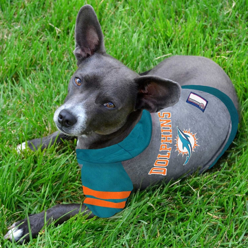 NFL Miami Dolphins Dog Hoodie Tee — Officially Licensed Pet Sweatshirt (XS–L)