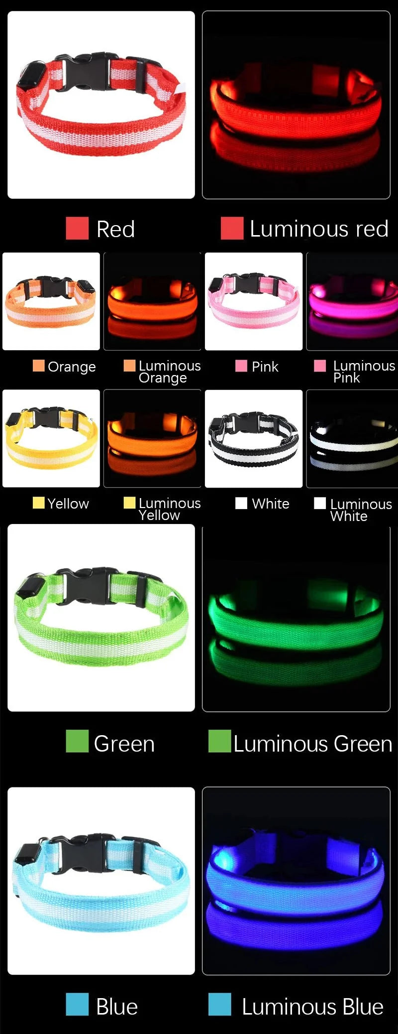 LED Light-Up Dog Collar | Nylon Safety Collar with 3 Glow Modes