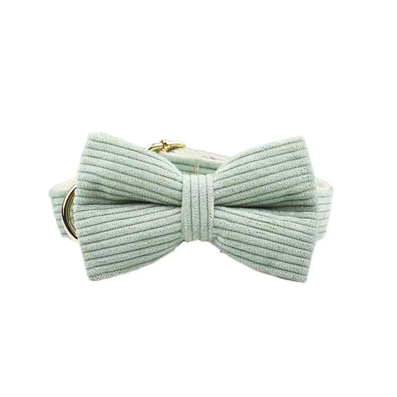 Sage Corduroy Dog Matching Set | Personalized Collar, Harness, Leash & Bowtie