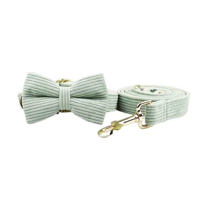 Sage Corduroy Dog Matching Set | Personalized Collar, Harness, Leash & Bowtie