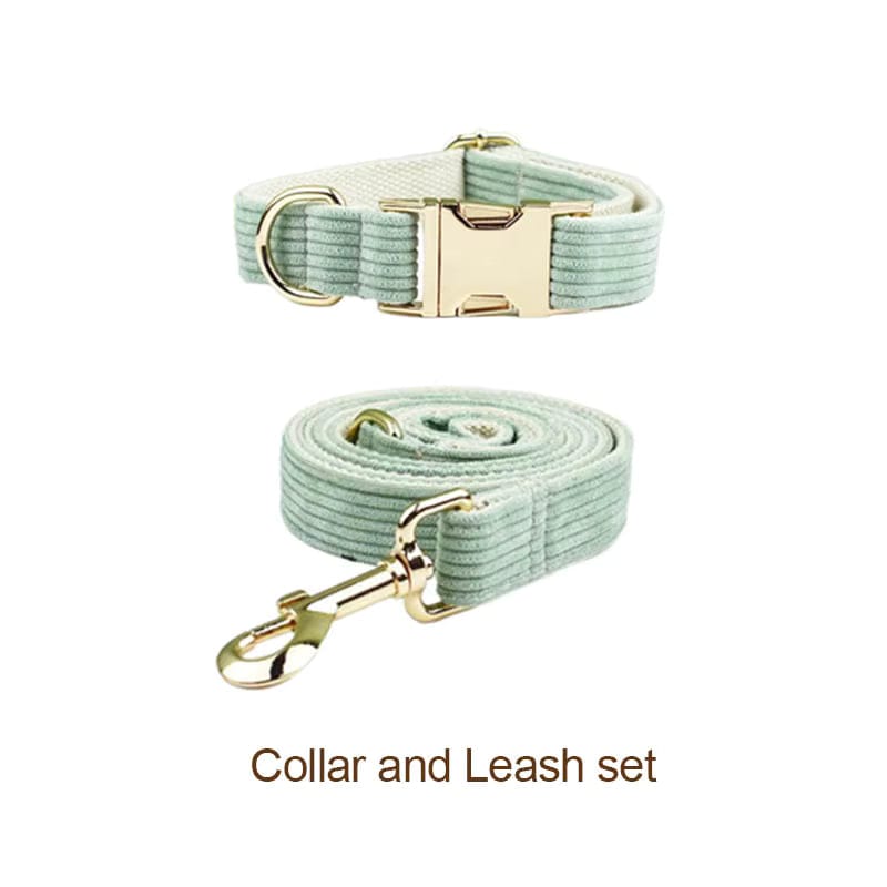 Sage Corduroy Dog Matching Set | Personalized Collar, Harness, Leash & Bowtie