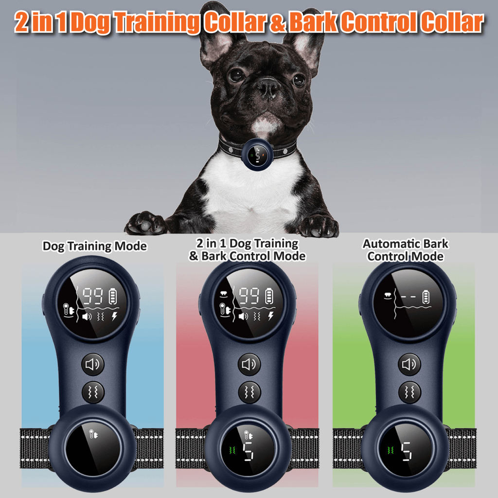 2-in-1 Smart Training & Bark Control Collar | Rechargeable, Waterproof | For Dogs 5–150 lbs
