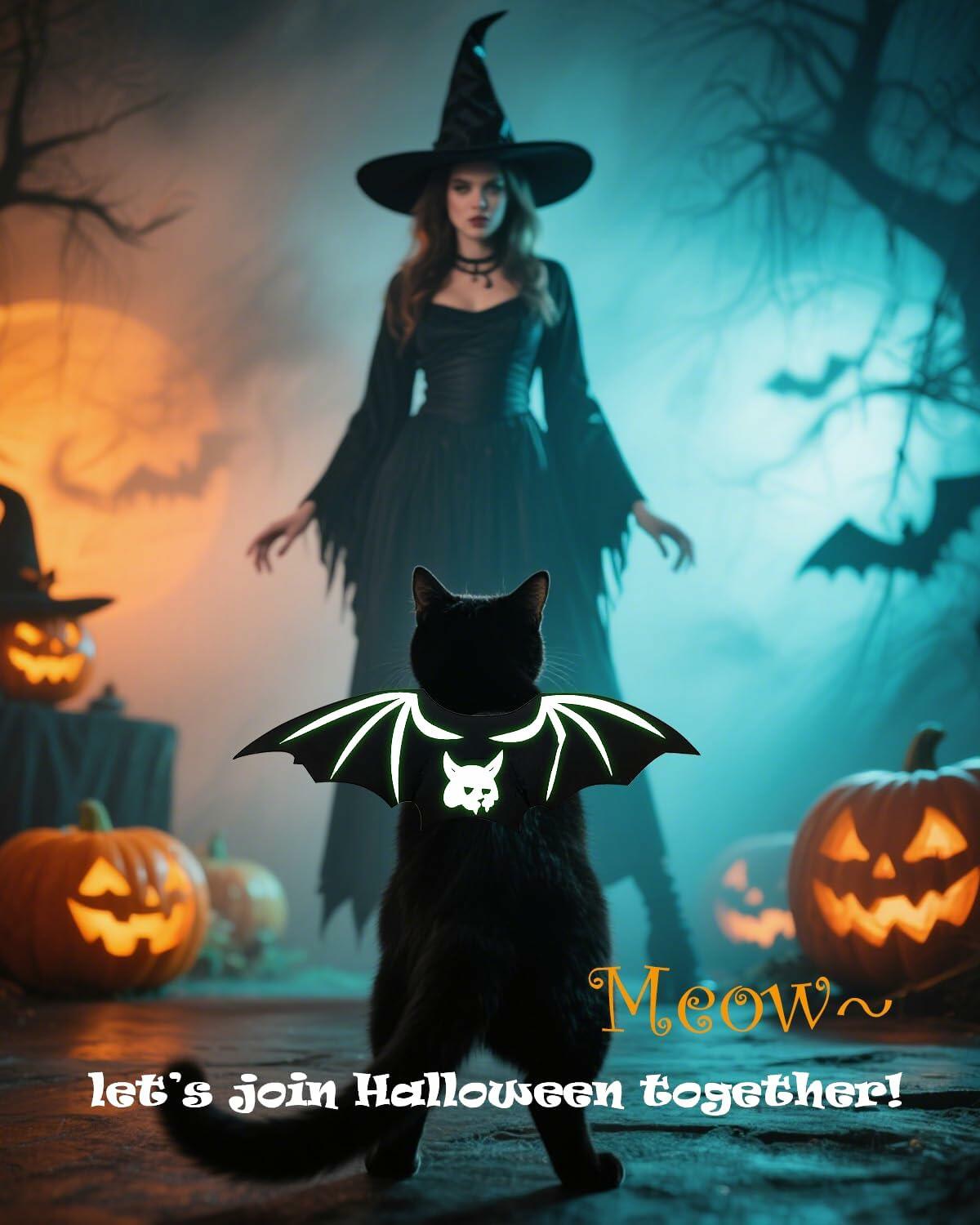 Velthorix Cat Halloween Costume Bat Wings Pet Cosplay Accessories Small